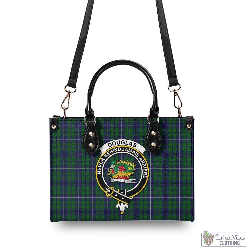 Tartan Vibes Clothing Douglas Green Tartan Luxury Leather Handbags with Family Crest