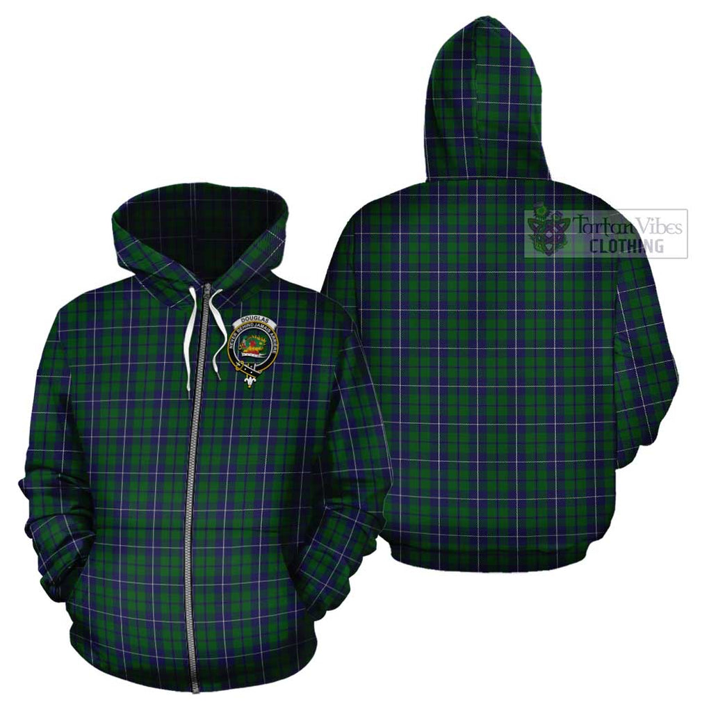 Douglas Green Tartan Cotton Hoodie with Family Crest Zip Hoodie - Tartan Vibes Clothing