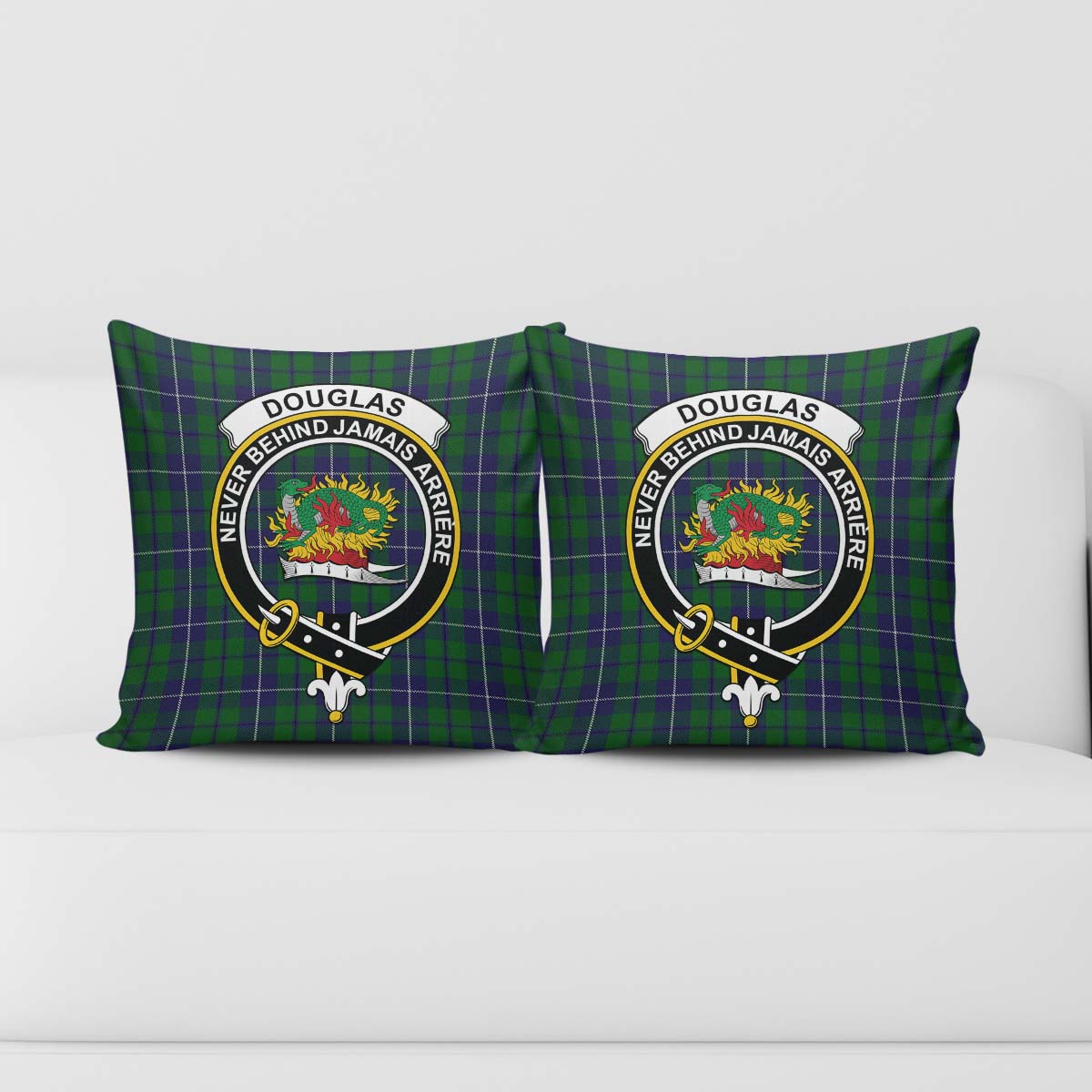 Douglas Green Tartan Pillow Cover with Family Crest - Tartanvibesclothing