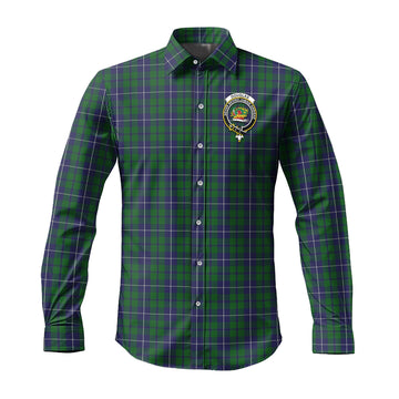 Douglas Green Tartan Long Sleeve Button Up Shirt with Family Crest