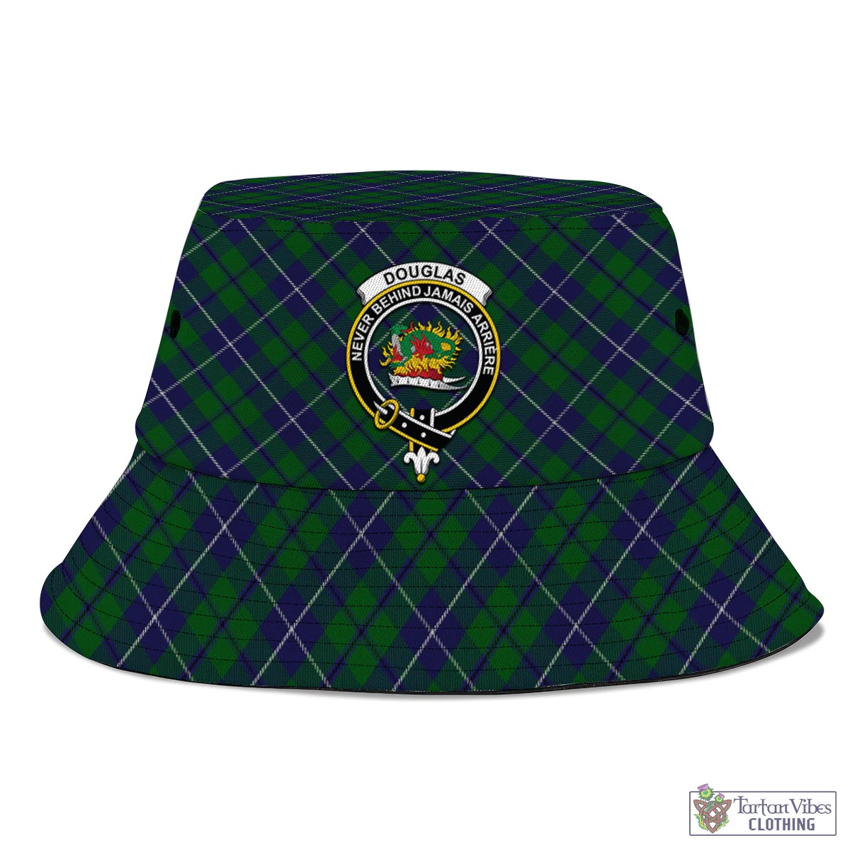 Tartan Vibes Clothing Douglas Green Tartan Bucket Hat with Family Crest