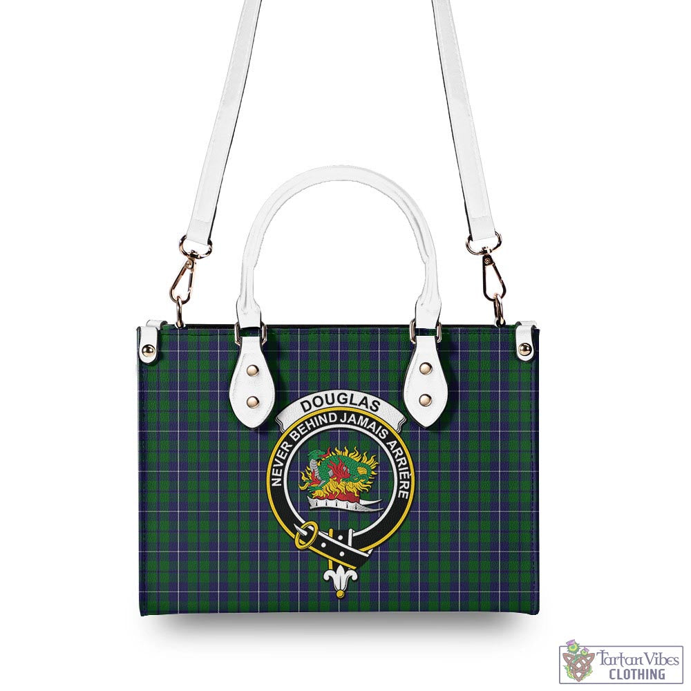 Tartan Vibes Clothing Douglas Green Tartan Luxury Leather Handbags with Family Crest