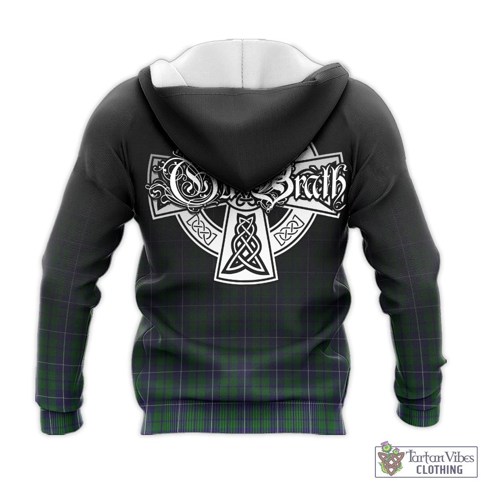 Tartan Vibes Clothing Douglas Green Tartan Knitted Hoodie Featuring Alba Gu Brath Family Crest Celtic Inspired