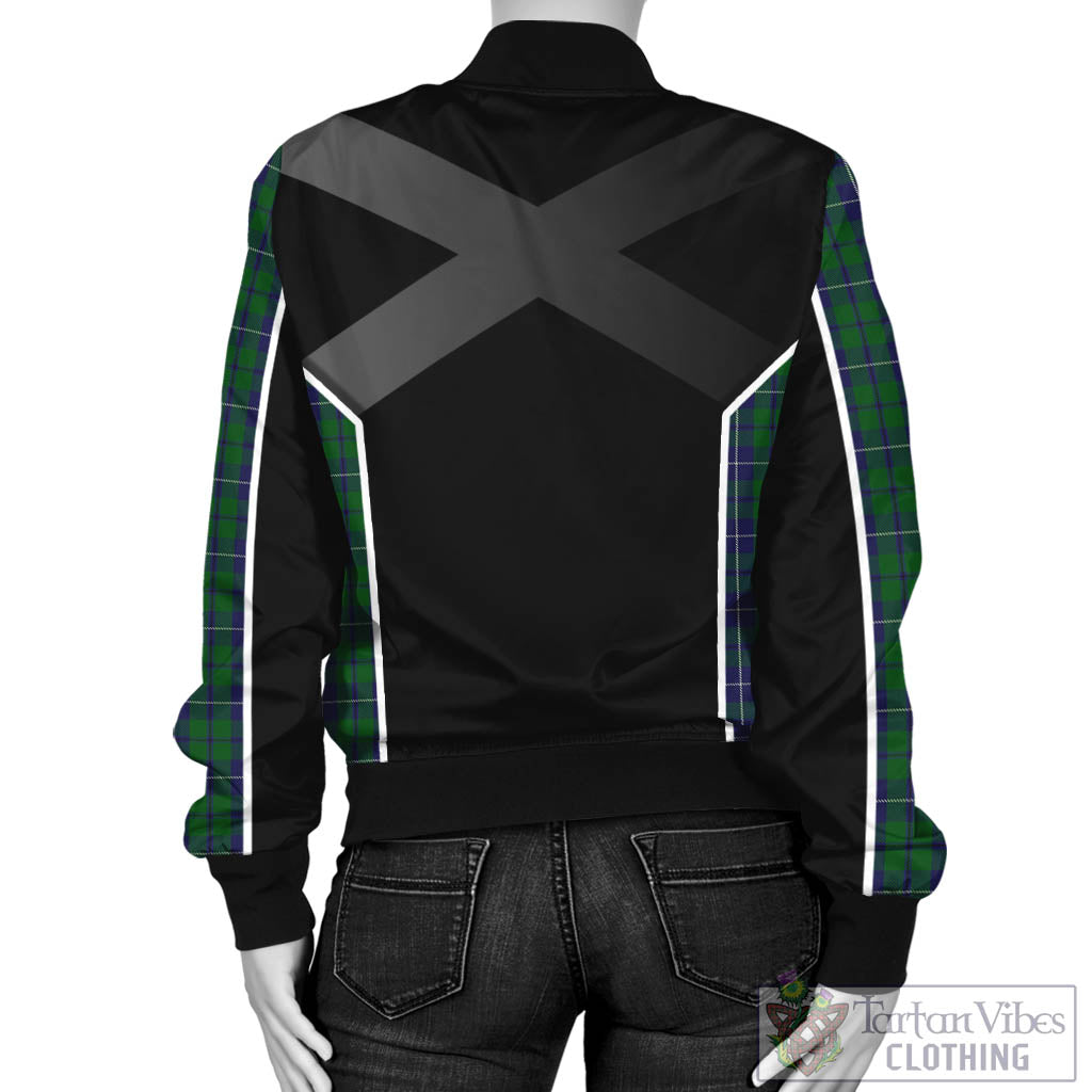 Tartan Vibes Clothing Douglas Green Tartan Bomber Jacket with Family Crest and Scottish Thistle Vibes Sport Style