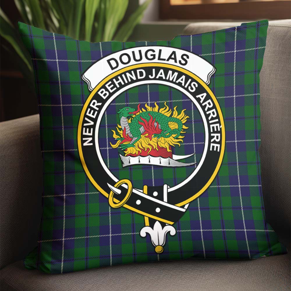 Douglas Green Tartan Pillow Cover with Family Crest - Tartanvibesclothing