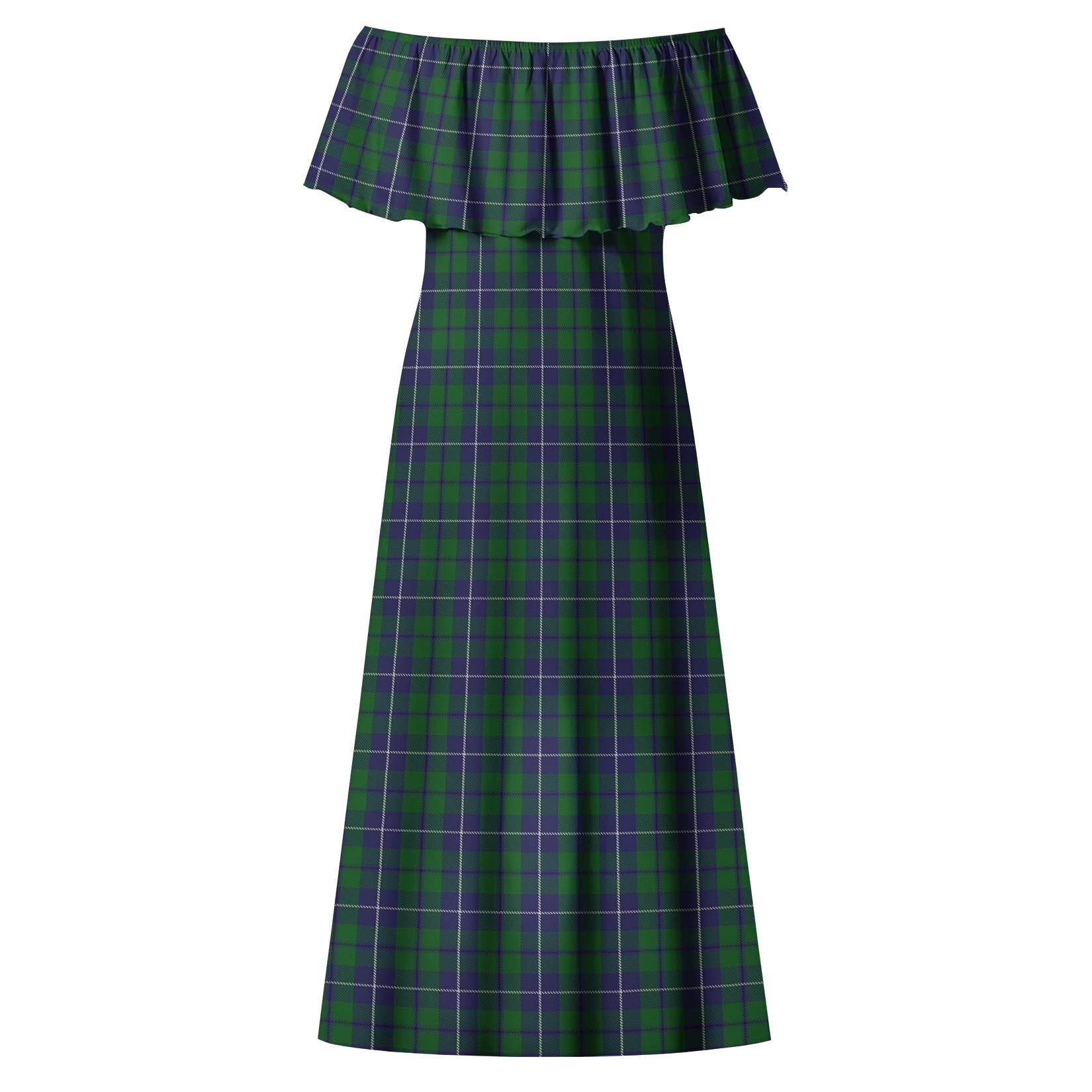 Douglas Green Tartan Off Shoulder Long Dress - Tartanvibesclothing