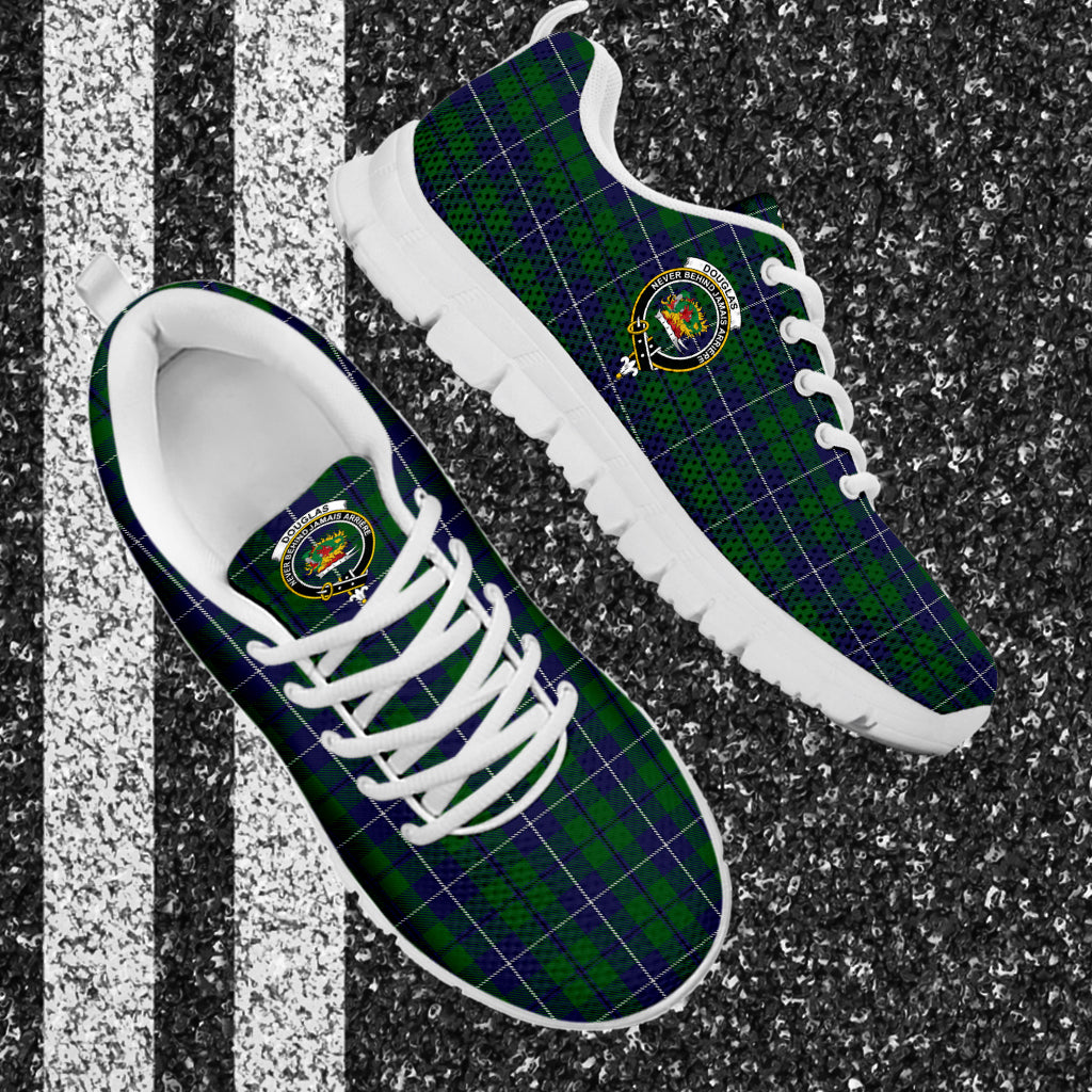 Douglas Green Tartan Sneakers with Family Crest - Tartan Vibes Clothing