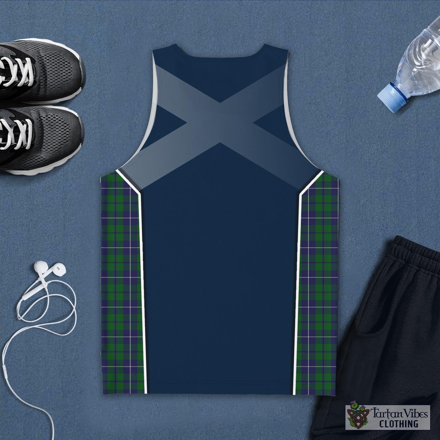 Tartan Vibes Clothing Douglas Green Tartan Men's Tanks Top with Family Crest and Scottish Thistle Vibes Sport Style