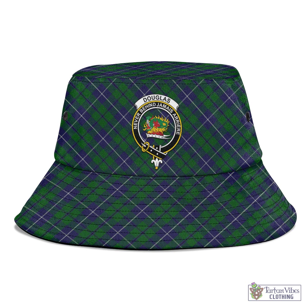 Tartan Vibes Clothing Douglas Green Tartan Bucket Hat with Family Crest