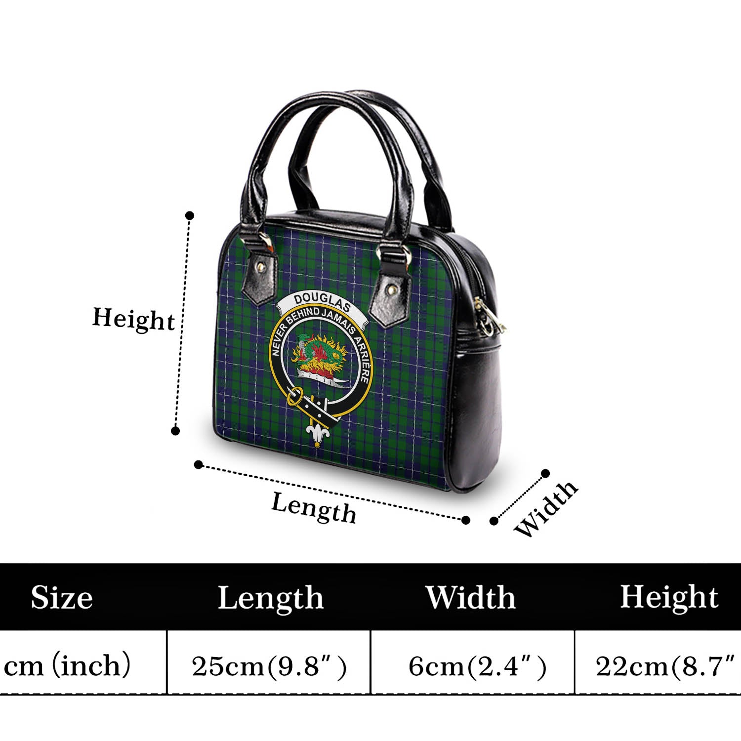 Douglas Green Tartan Shoulder Handbags with Family Crest - Tartanvibesclothing