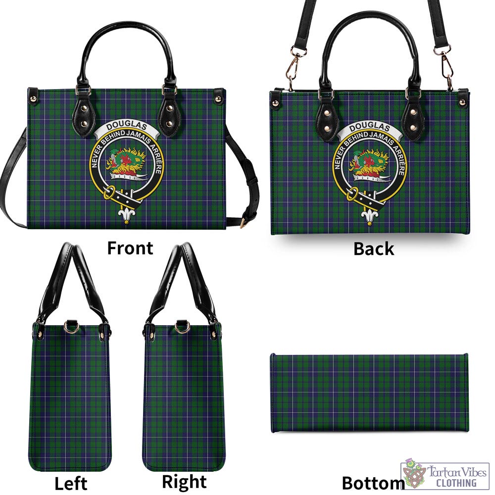 Tartan Vibes Clothing Douglas Green Tartan Luxury Leather Handbags with Family Crest