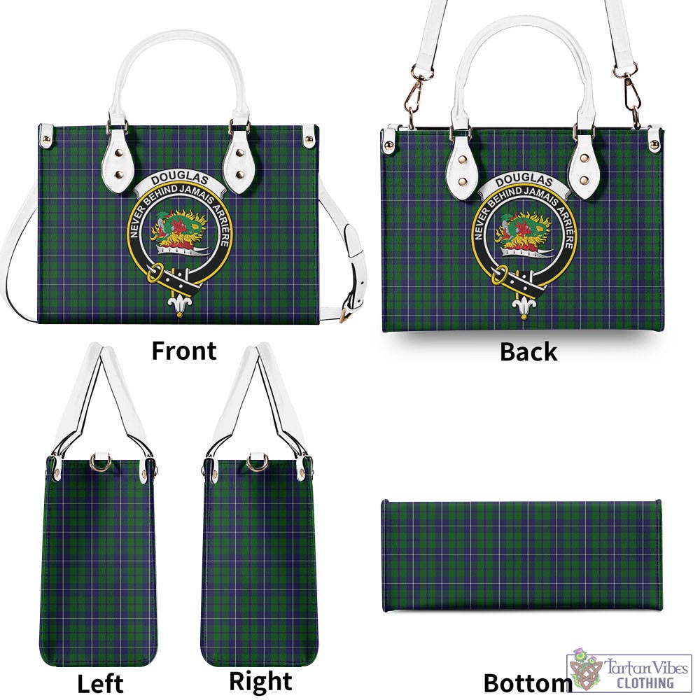 Tartan Vibes Clothing Douglas Green Tartan Luxury Leather Handbags with Family Crest