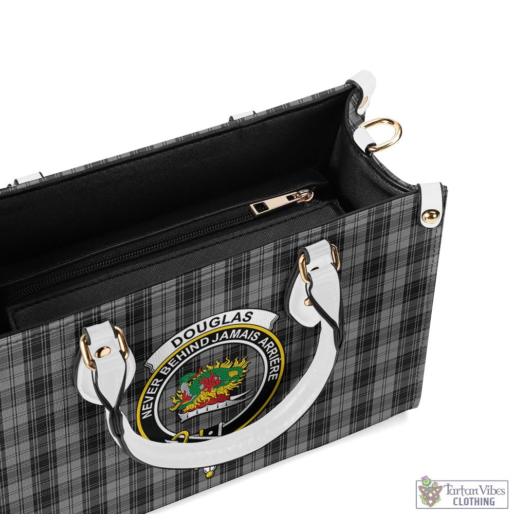 Tartan Vibes Clothing Douglas Grey Tartan Luxury Leather Handbags with Family Crest