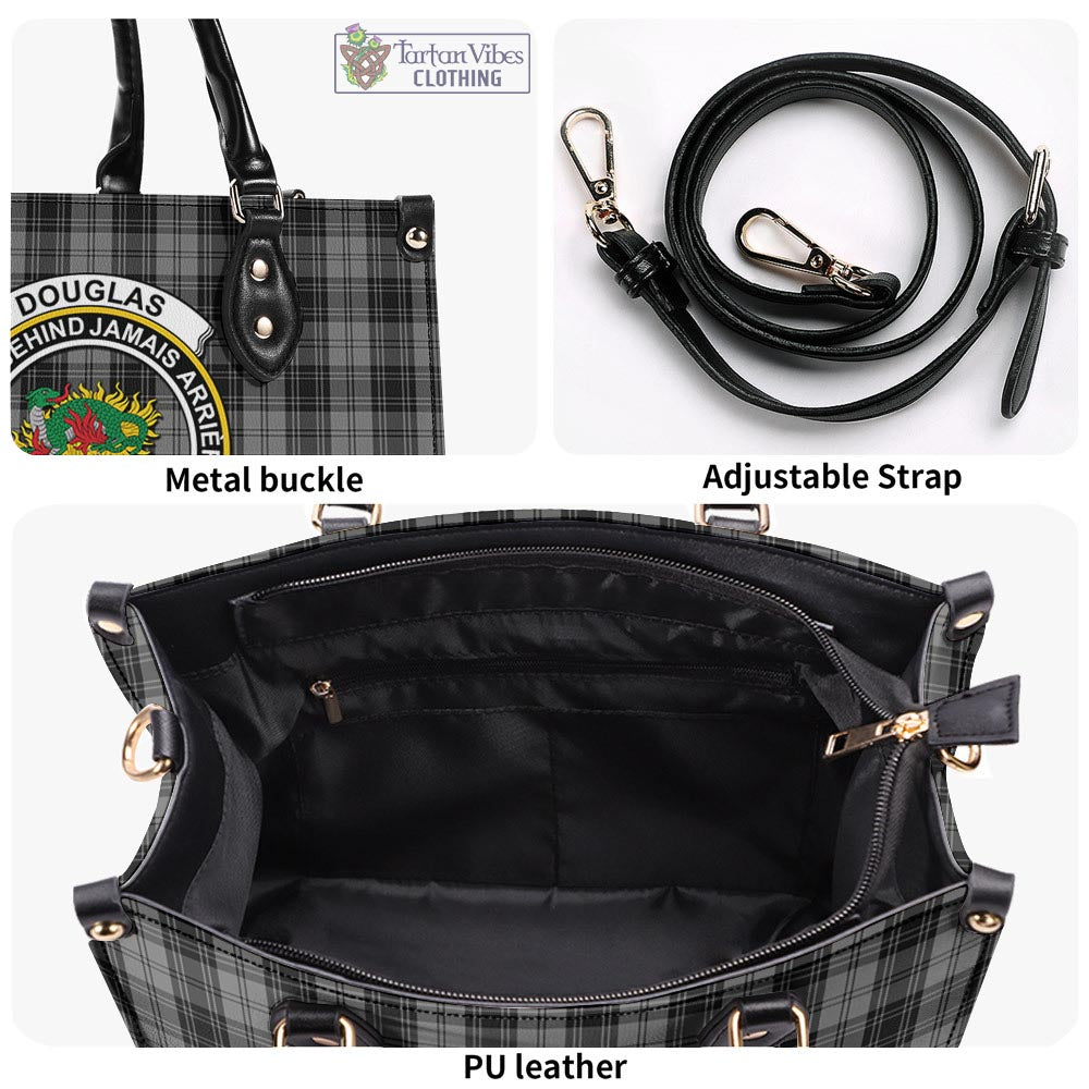 Tartan Vibes Clothing Douglas Grey Tartan Luxury Leather Handbags with Family Crest