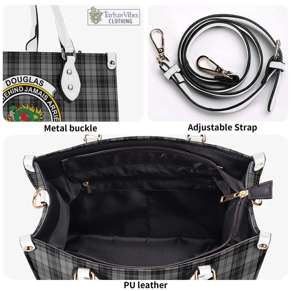 Tartan Vibes Clothing Douglas Grey Tartan Luxury Leather Handbags with Family Crest