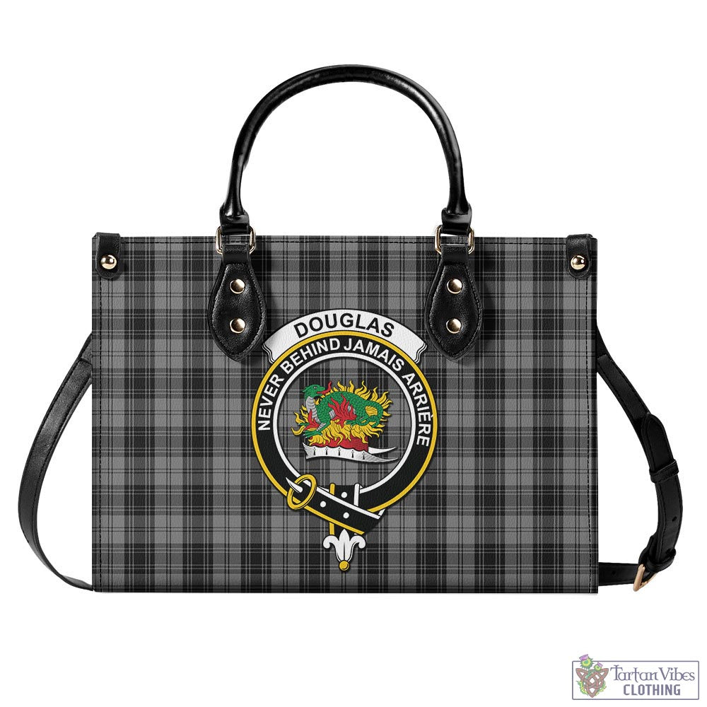 Tartan Vibes Clothing Douglas Grey Tartan Luxury Leather Handbags with Family Crest