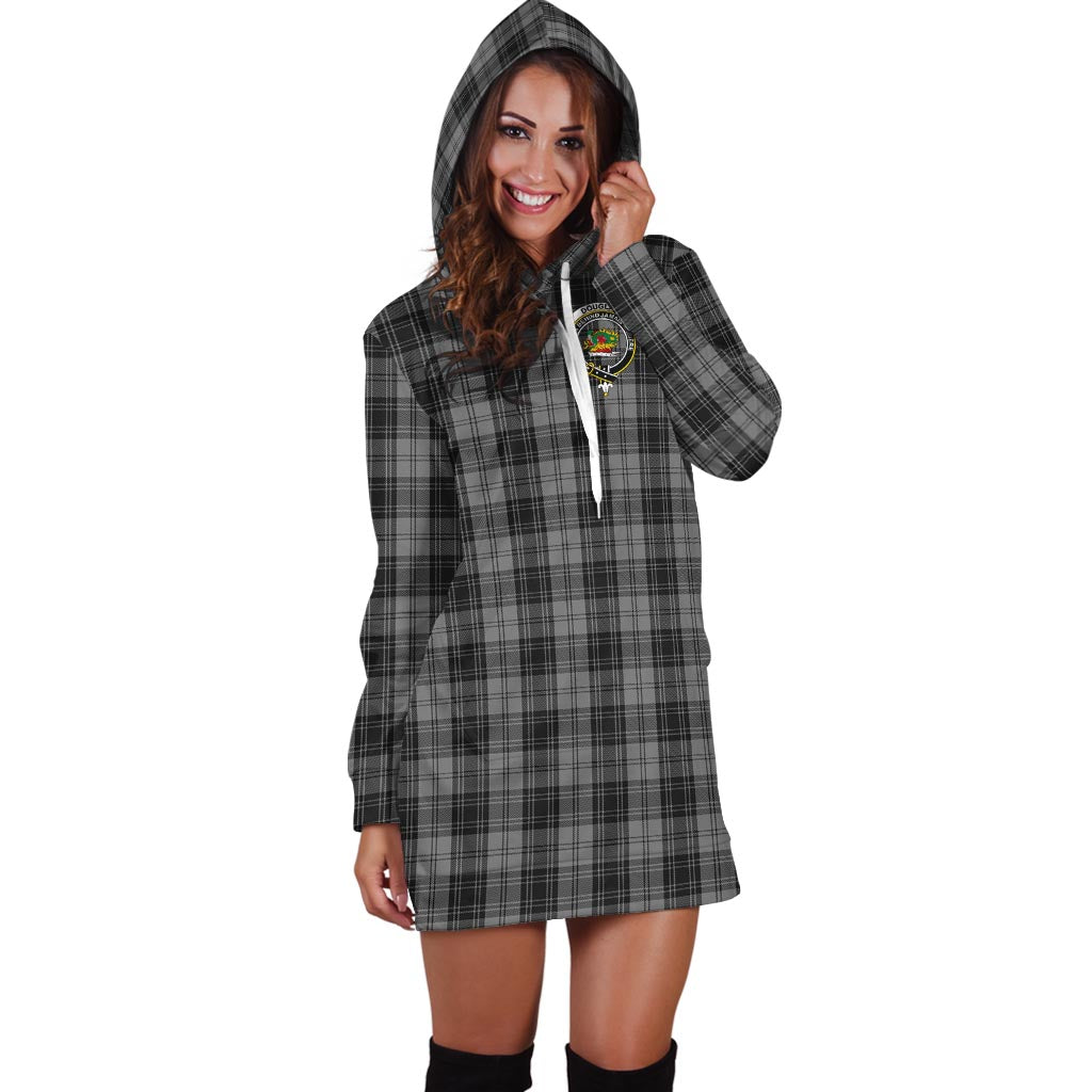 Douglas Grey Tartan Hoodie Dress with Family Crest - Tartan Vibes Clothing