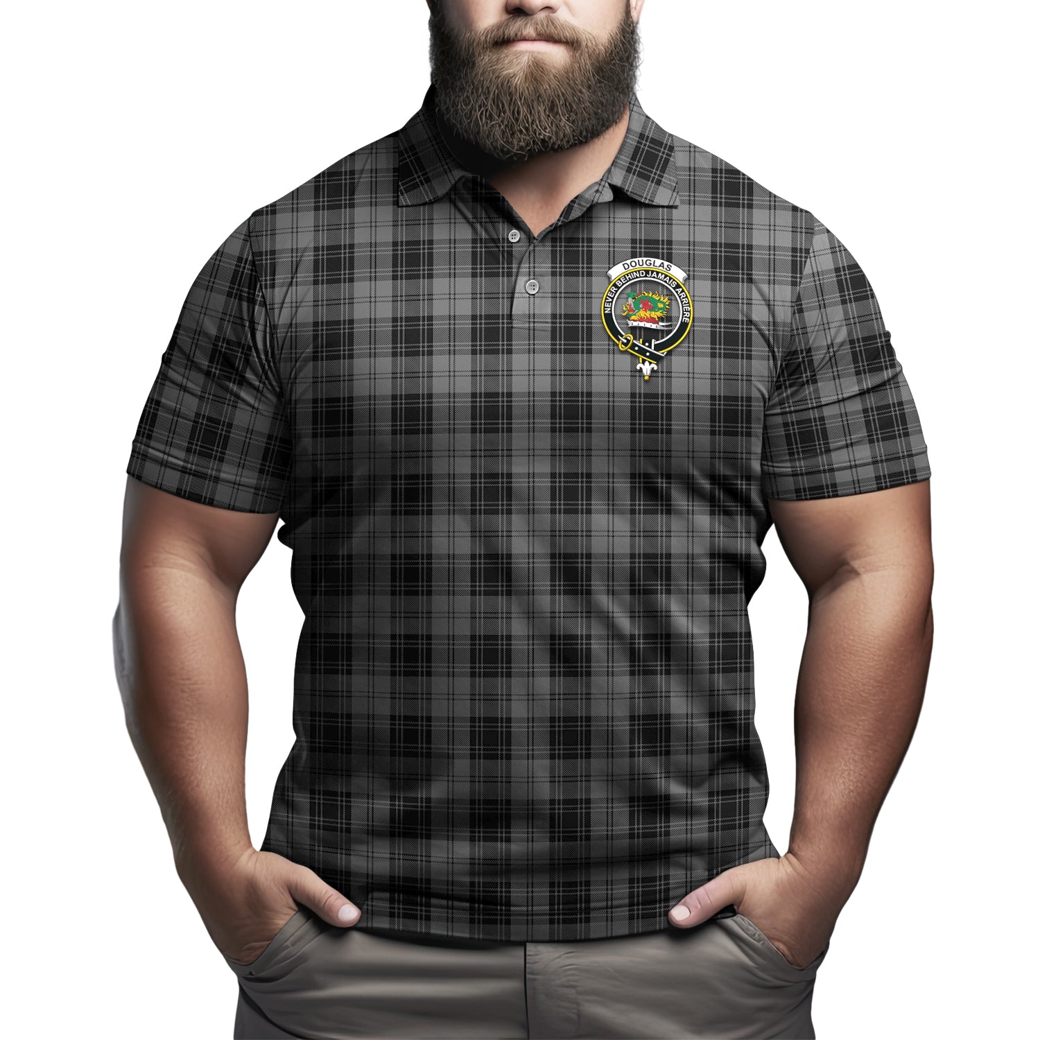 Douglas Grey Tartan Men's Polo Shirt with Family Crest Kid - Tartan Vibes Clothing