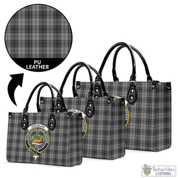 Douglas Grey Tartan Luxury Leather Handbags with Family Crest