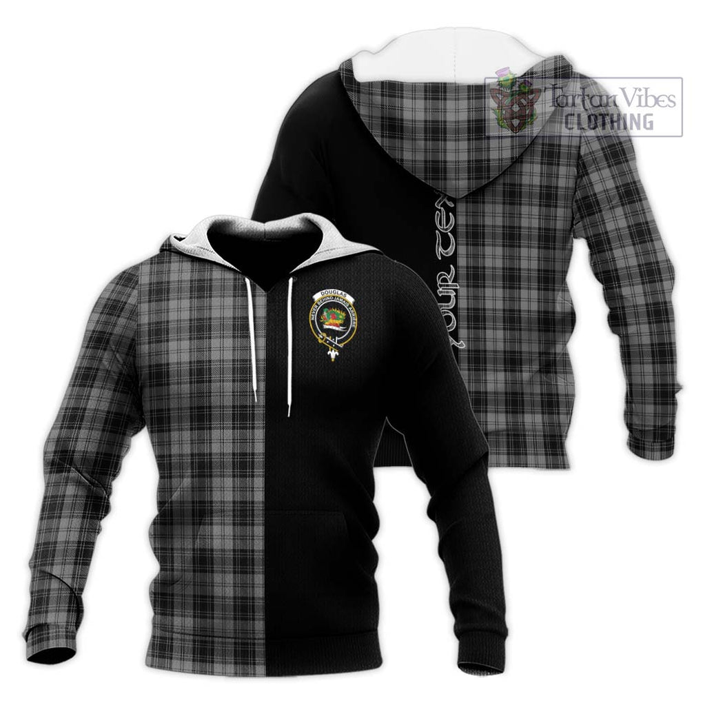 Douglas Grey Tartan Knitted Hoodie with Family Crest and Half Of Me Style Unisex Knitted Pullover Hoodie - Tartanvibesclothing Shop