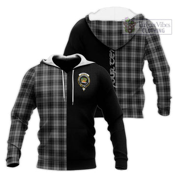 Douglas Grey Tartan Knitted Hoodie with Family Crest and Half Of Me Style