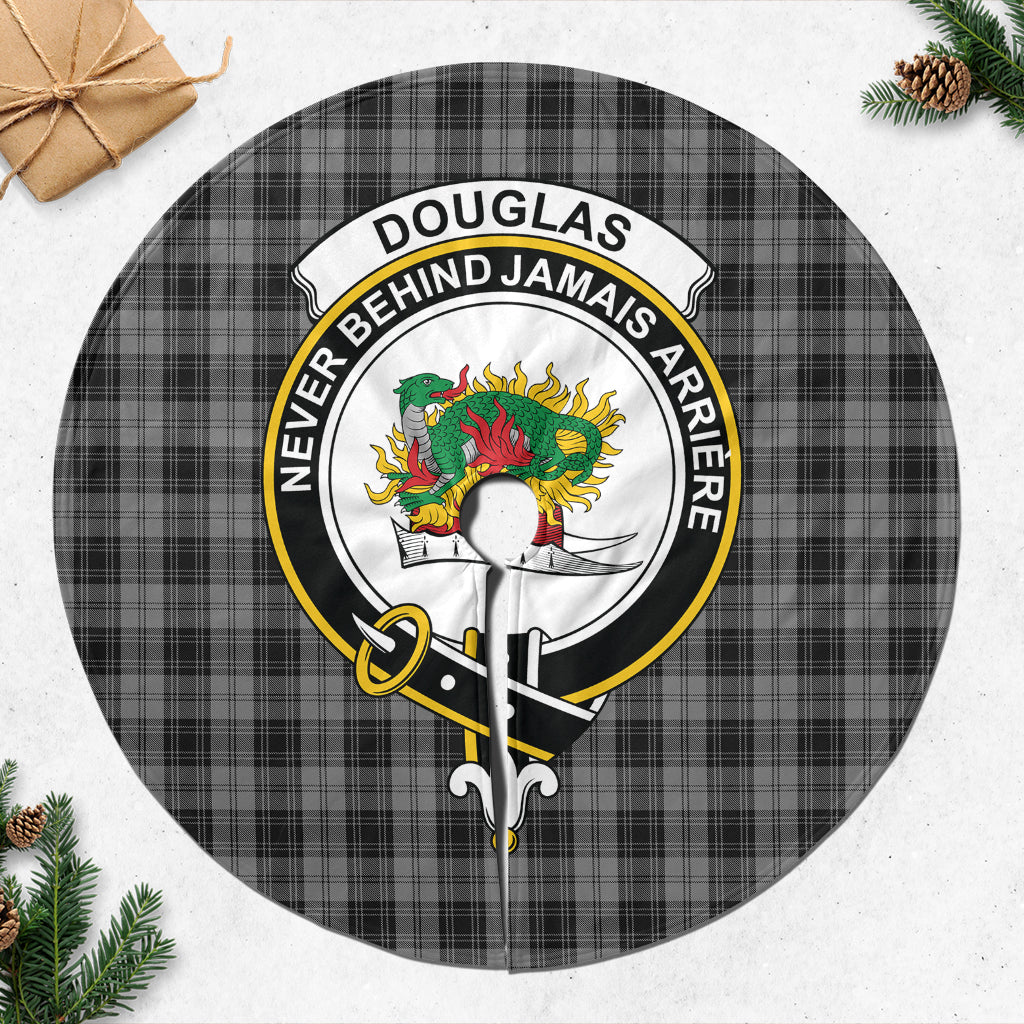 Douglas Grey Tartan Christmas Tree Skirt with Family Crest - Tartanvibesclothing