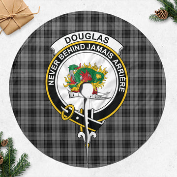 Douglas Grey Tartan Christmas Tree Skirt with Family Crest