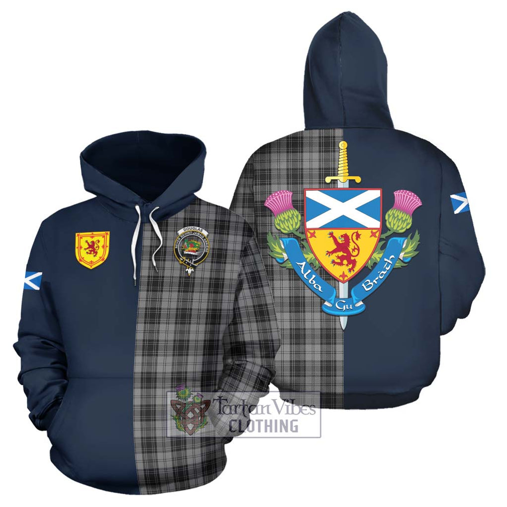 Tartan Vibes Clothing Douglas Grey Tartan Hoodie with Scottish Lion Royal Arm Half Style