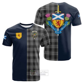 Douglas Grey Tartan Cotton T-shirt Alba with Scottish Lion Royal Arm Half Style