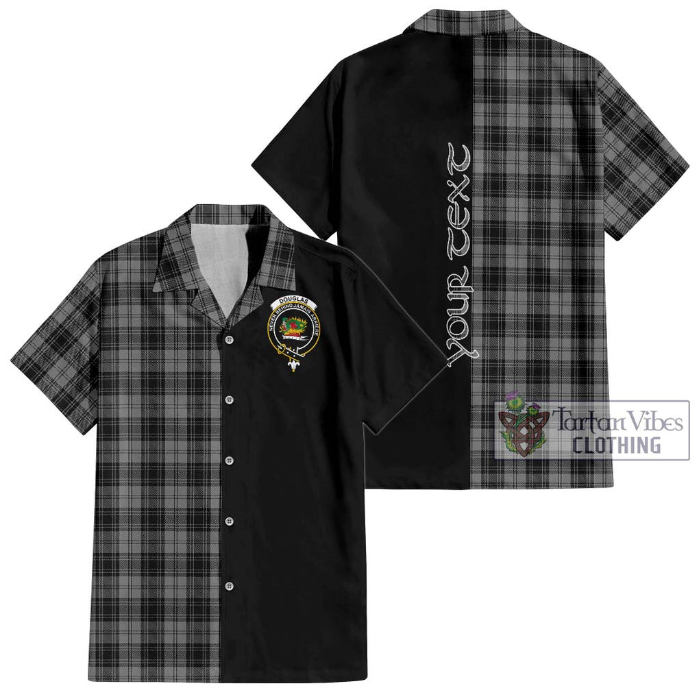 Douglas Grey Tartan Short Sleeve Button Shirt with Family Crest and Half Of Me Style Kid - Tartanvibesclothing Shop