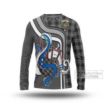 Douglas Grey Tartan Long Sleeve T-Shirt with Epic Bagpipe Style