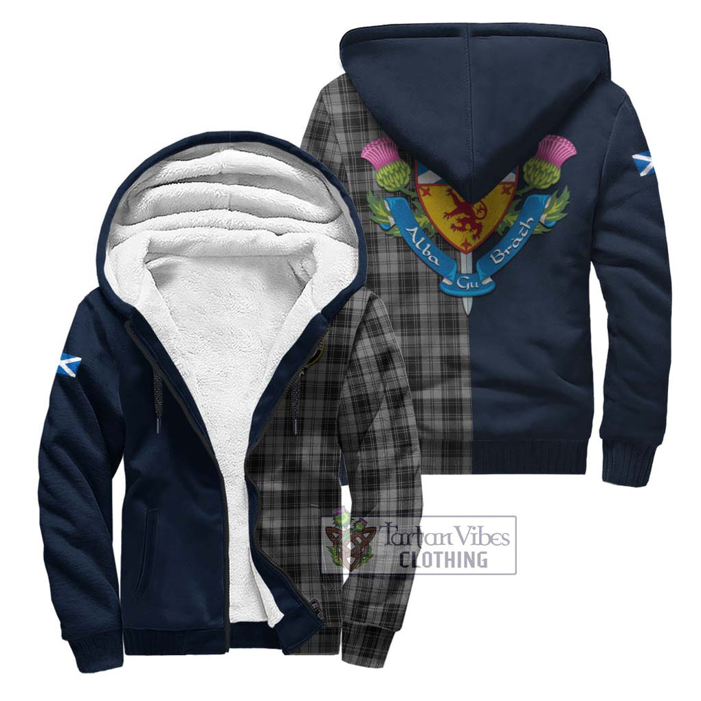 Tartan Vibes Clothing Douglas Grey Tartan Sherpa Hoodie with Scottish Lion Royal Arm Half Style