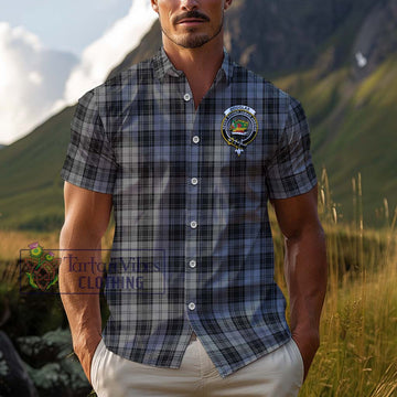 Douglas Grey Tartan Cotton Hawaiian Shirt with Family Crest