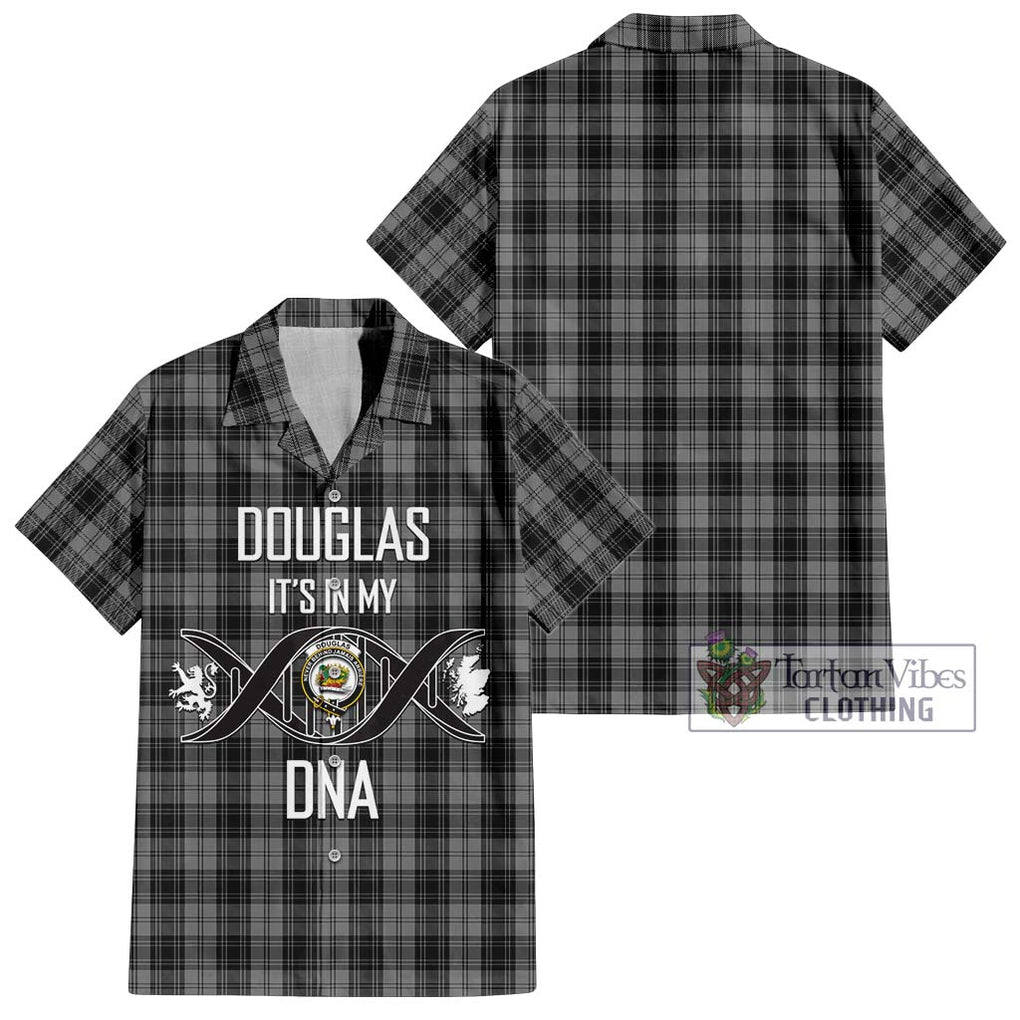 Douglas Grey Tartan Short Sleeve Button Shirt with Family Crest DNA In Me Style Kid - Tartanvibesclothing Shop