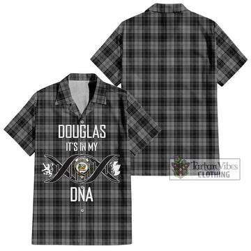 Douglas Grey Tartan Short Sleeve Button Shirt with Family Crest DNA In Me Style