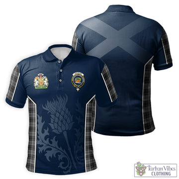 Douglas Grey Tartan Men's Polo Shirt with Family Crest and Scottish Thistle Vibes Sport Style