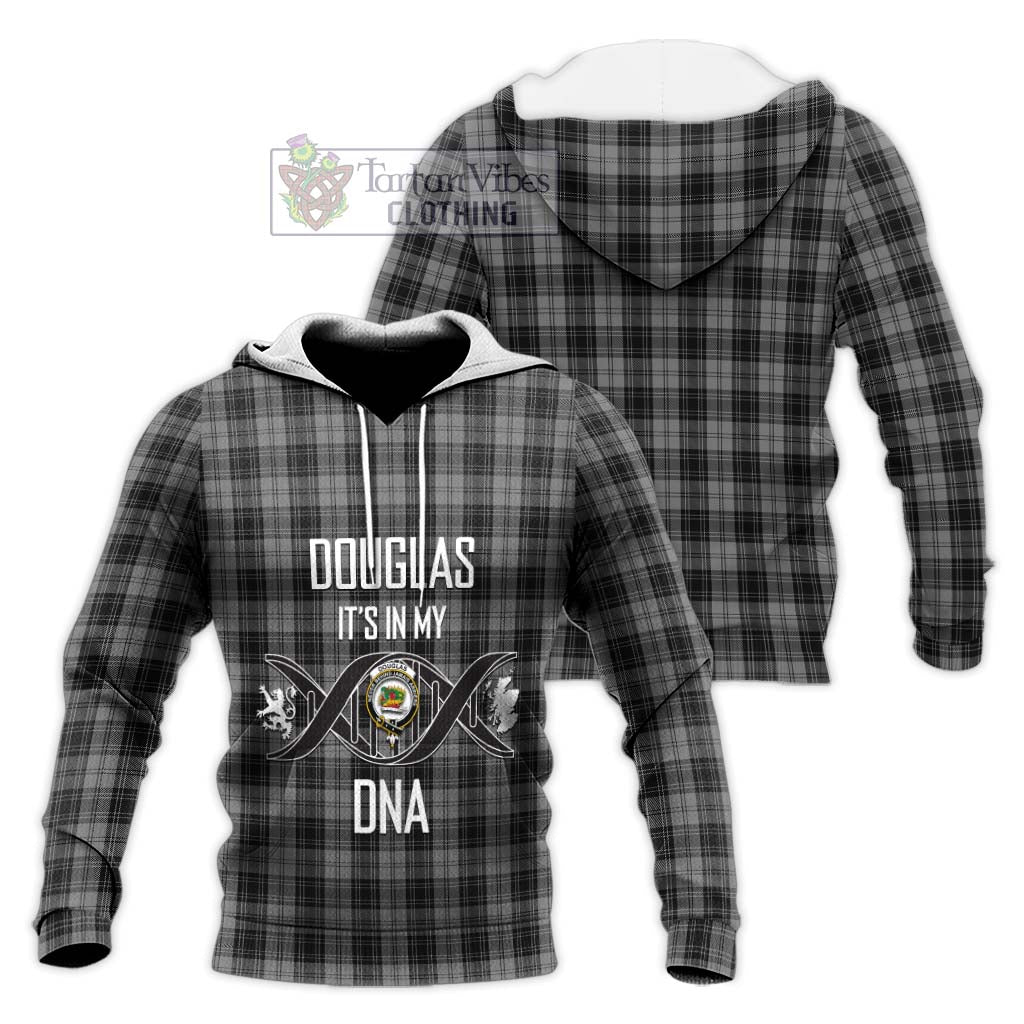 Tartan Vibes Clothing Douglas Grey Tartan Knitted Hoodie with Family Crest DNA In Me Style