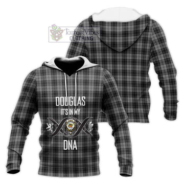 Douglas Grey Tartan Knitted Hoodie with Family Crest DNA In Me Style