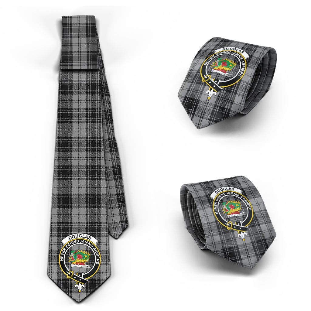 Douglas Grey Tartan Classic Necktie with Family Crest Necktie One Size - Tartan Vibes Clothing