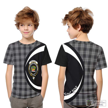 Douglas Grey Tartan Kid T-Shirt with Family Crest Circle Style