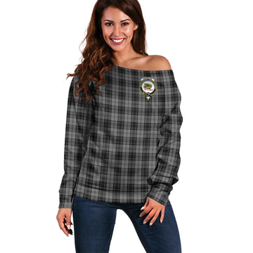 Douglas Grey Tartan Off Shoulder Women Sweater with Family Crest