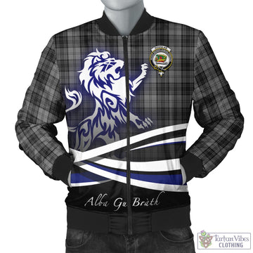 Douglas Grey Tartan Bomber Jacket with Alba Gu Brath Regal Lion Emblem