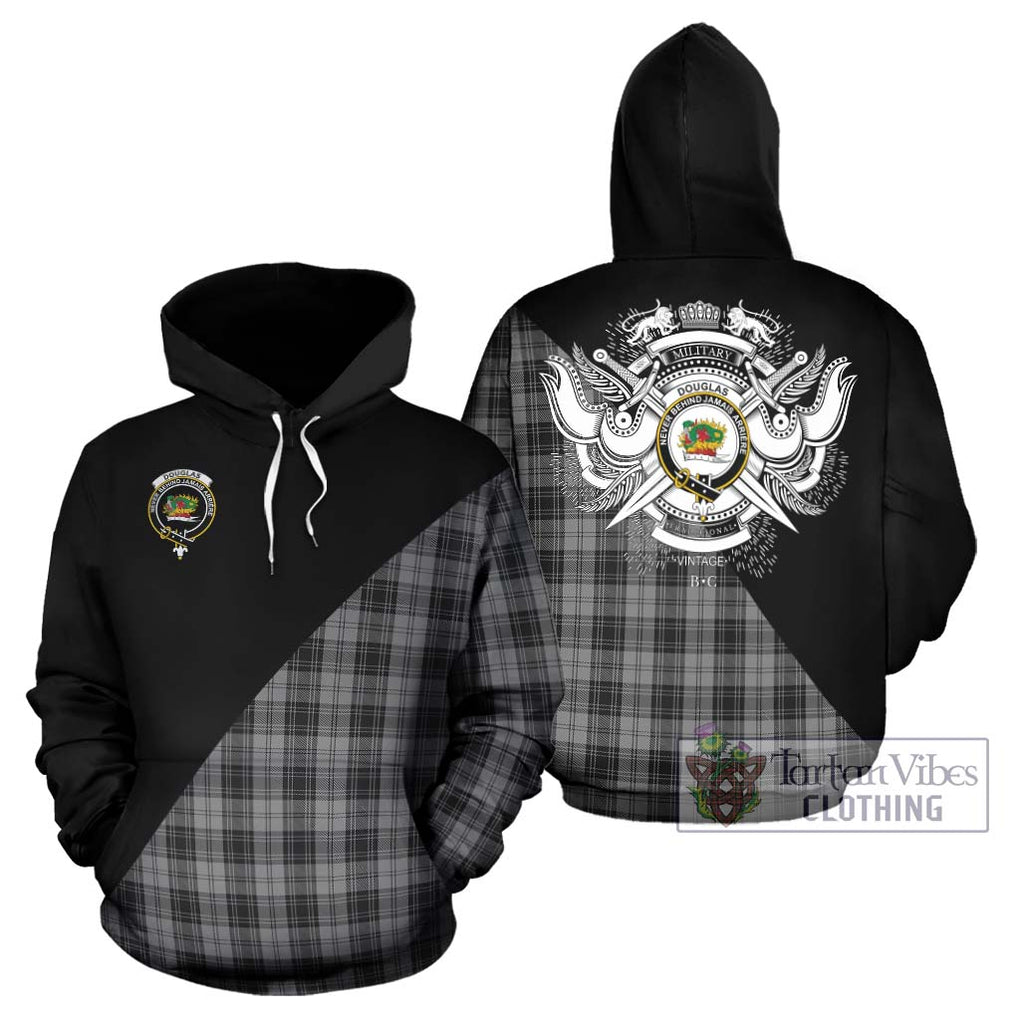 Douglas Grey Tartan Hoodie with Family Crest and Military Logo Style Zip Hoodie - Tartanvibesclothing Shop