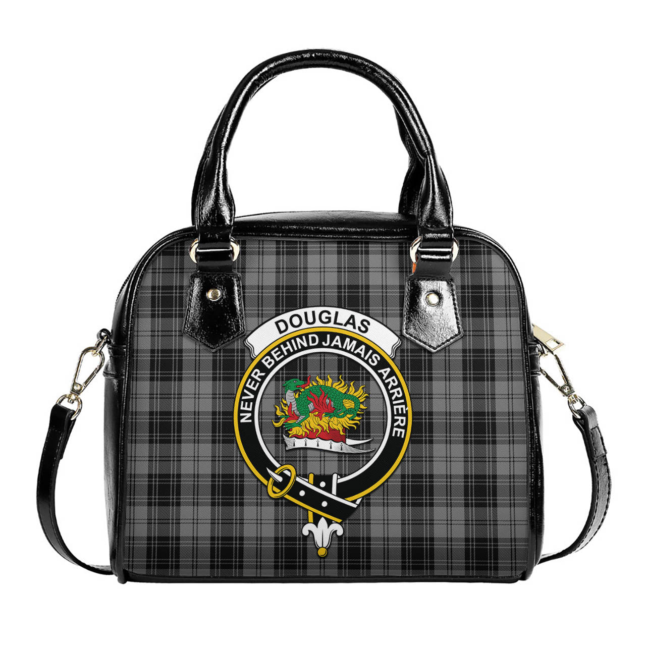 Douglas Grey Tartan Shoulder Handbags with Family Crest One Size 6*25*22 cm - Tartanvibesclothing