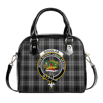 Douglas Grey Tartan Shoulder Handbags with Family Crest