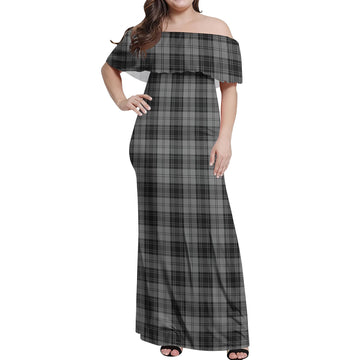 Douglas Grey Tartan Off Shoulder Long Dress