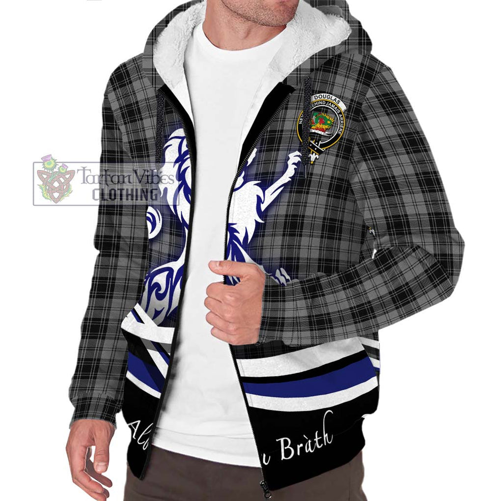 Douglas Grey Tartan Sherpa Hoodie with Alba Gu Brath Regal Lion Emblem Unisex S - Tartanvibesclothing Shop