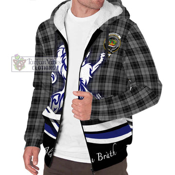 Douglas Grey Tartan Sherpa Hoodie with Alba Gu Brath Regal Lion Emblem