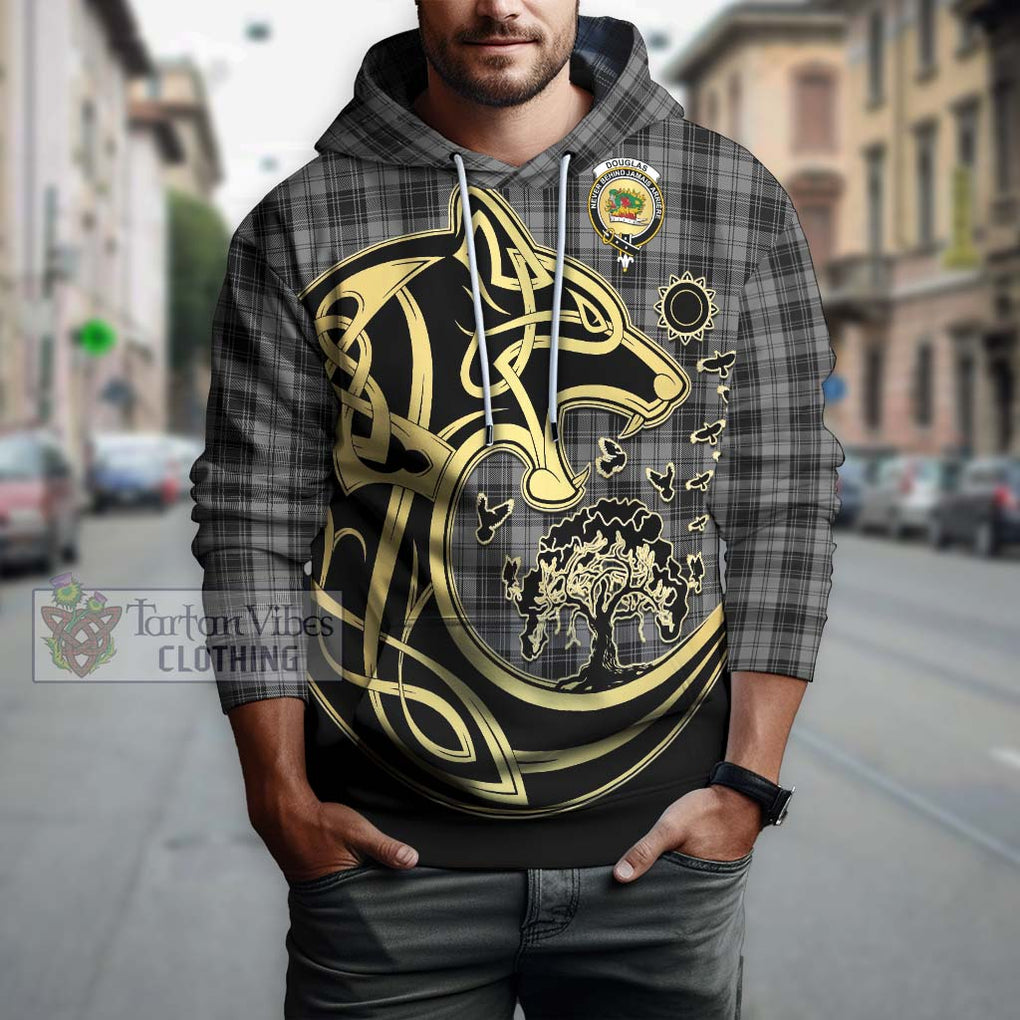 Douglas Grey Tartan Hoodie with Family Crest Celtic Wolf Style Zip Hoodie - Tartan Vibes Clothing