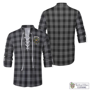 Douglas Grey Tartan Men's Scottish Traditional Jacobite Ghillie Kilt Shirt with Family Crest